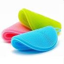 SKYWOOD Home Cleaning Sponge Silicone Scrubber for Kitchen Non Stick Dishwashing & Fruit and Vegetable Washing Brush and Baby Care Sponge Brush Household Health Tool Scrub pad, Round Scrubber