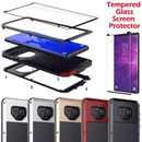For Samsung Note 9 8 S9 S8 S6E Extreme Armor Metal Case Cover + Tempered Glass