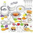 Kids Kitchen Playset Toys, 76Pcs Pretend Play Cooking Sets Includes Pressure Pot and Pans, Cutting Play Food and Cooking Utensils Accessories, Educational Toys Gifts for Toddlers Girls Boys