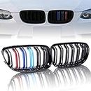 HelenAutoparts Grille for 2009-2011, Front Bumper Grille Fit for BMW 3-Series E90, 316i 318i 320i 323i 325i 328i 330i 335i, 2Pcs Front Grille (Double Line Black & Tricolor)