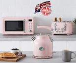 Retro Pink Kitchen Set Digital Microwave 3KW Rapid Boil Kettle & 4 Slot Toaster