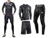 meeteu Men's Compression Underwear Set Fitness Gym Sports Suits, Grey, XL