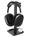XMANA 2-in-1 Aluminum Headphone Stand & Phone Holder Rack - Sleek, Sturdy & Ergonomic Design Gaming Headset Stand for Desk Organization - Gamer Gifts (Black)