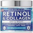 EVR Beauty Retinol Cream for Face (4oz) Best Facial Moisturizer for Aging Skin with Collagen and Hyaluronic Acid - Anti-Aging Face Cream for Women and Men - Day and Night - All Skin Types