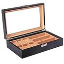 Classic Watch Box for Men Carbon Fiber Leather Watch Box 6 Watch Slots and 3 Eyeglass Slots Display Case & Organizer for Men Jewelry Watch Holder Watch Display Organizer Box