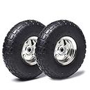 (2 Pack) AR-PRO Heavy-Duty 4.10/3.50-4 Tire and Wheel, Exact Replacement 10 Inch Pneumatic Tire Wheels - 5/8" Axle Bore Hole Bearings, 2.2" Offset Hub for Hand Truck, Gorilla Cart, Lawnmower