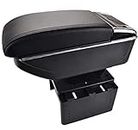Universal Dual-Layer Black Leather Arm Rest Centre Console Storage Box Armrest