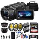 Sony FDR-AX43 UHD 4K Handycam Camc (FDRAX43/B) + 64GB Memory Card + NP-FV70 Battery + Filter Kit + Wide Angle Lens + Telephoto Lens + Bag + Charger + Card Reader + HDMI Cable + More (Renewed), Black