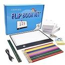 Canvall Flipbook Set for Drawing and Tracing Animation, Include: LED Light Box, 540 Pages Animated Loose-Leaf Paper, 2 HB +12 Colored Drawing Pencils, Pencil Sharpener, Eraser and Screwdriver