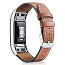 For Fitbit Charge 2 Band Leather, AISPORTS Fitbit Charge 2 Leather Band Smart Watch Band Adjustable Replacement Band Metal Bracelet Buckle Clasp Wrist Band for Fitbit Charge 2 Fitness Accessories