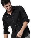 U-TURN Men's Cotton Solid Formal/Semi Formal Shirt (Black, Large)