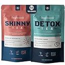 Detox Tea & Skinny Tea Combo | Detox Blend with Green Tea, Spearmint Tea, Dandelion Root, Ginger, White Tea, Moringa & Oolong Tea Bags | Morning & Night Tea Gift Set | Energizing Tea | 56 Servings