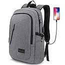 Laptop Backpack, Travel Computer Bag for Women & Men, Anti Theft Water Resistant College School Bookbag, Slim Business Backpack w/USB Charging Port Fits UNDER 17" Laptop & Notebook by Mancro (Grey)