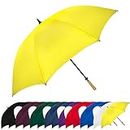 StrombergBrand Large Golf Windproof Umbrella 62 Arc Size for Men & Women – Rain Protection Outdoor Umbrellas with Wooden Handle – Manual Opening, Rustproof, Lightning Resistant, Yellow
