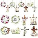 24pcs Easter Decorations Wooden Hanging Signs Decor Cross He is Risen Wood Hanging Ornaments Religious Easter Gifts Home Wall Tree Decor Indoor Outdoor Party Favor Supplies