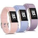 AK Compatible For Fitbit Charge 2 straps for Women Men,3 Pack Replacement strap for Fitbit charge 2 strap, Adjustable Sport Wristbands for Fitbit Charge 2 HR (Small, Nude Pink/Nude Blue/Violet)
