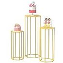 Putros Cylinder Stand Hexagon Gold Pedestal Stand for Party 3Pcs Metal Plant Stand Tall Cake Cylinder Pedestal Stand for Wedding Flower Vase Living Room Patio Decoration
