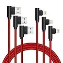 APFEN 90 Degree [3-Pack] 10FT/3M Heavy Duty iPhone Gaming Charger Cable Compatible with iPhone Xs Max/XS/XR/7/7Plus/X/8/8Plus/6S/6S Plus/SE (Black Red, 10FT)