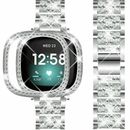 For Fitbit Sense/ Versa 3 4 Bling Women Strap Watch Band W/Diamond Bumper Cover