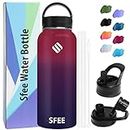 Sfee Insulated Water Bottle, 40oz Stainless Steel Water Bottle with Straws&3 Lids, Wide Mouth Double Wall Vacuum Metal Water Bottle Leak-Proof BPA Free Sports Water Bottle+ Cleaning Brush (DRed)