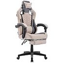 WOTSTA Gaming Chair with Footrest,High Back Gamer Chair with Massage Reclining Computer Chair Big and Tall Racing Gaming Chair Ergonomic Game Chair for Adults PVC Leather (Beige)