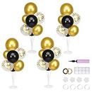 RUBFAC 4 Set Balloon Stand, Black Gold Balloon Centerpieces for Tables, Clear Table Balloon Holder Black and Gold Party Decorations for Birthday Wedding Graduation Christmas New Year Party