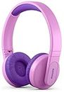 PHILIPS Kids Wireless On-Ear Headphones, Volume Limited Wireless Bluetooth Kids Headphones, Children Headphones, 28 Hours Play Time, Colourful Design & Lightweight, Pink & Purple with Lights