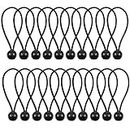 Fodlon Bungee Cords, Tarp Ties 20pcs Elastic String Cord Black Wrapping Rope Flexible Bungee Cords Ball Tarpaulin Cord Adjustable Bungee Straps for Tent, Camping, Household Items, Canopies, Flags