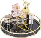 Zosenley Makeup Organizer, Decorative Glass Vanity Tray for Perfume, Jewelry and Decor, Round Cosmetic Storage for Dresser, Bathroom Counter, Ottoman and Coffee Table, Size 11.1”D x 2”H