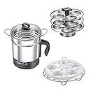 Prestige 1.5L PMC 3.0 Plus Multi Kettle/Multi Cooker|Comes with Idli stand, egg boiling rack & Steamer| Glass Lid with Stainless Steel rim|Temperature Control |Power Indicator (Silver, Black)