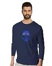 Old Monk Navy Blue Full Sleeves Men Round Neck Printed Tshirt (Small)