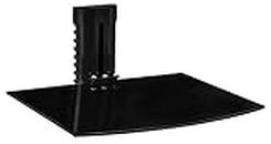 Mount-It! Floating Wall Mounted Shelf Bracket Stand for AV Receiver, Component, Cable Box, Playstation4, Xbox1, VCR Player, Blue Ray DVD Player, Projector, Load Capacity 22 lbs, Single Shelf, Tinted Tempered Glass, Adjustable Height