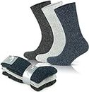 GoWith Men's Wool Socks, 3 pairs multipack, cushioned thick natural wool warm winter socks, soft top thermal effect UK size 6-8 and 9-11 (UK 9-11, Navy-Black-Grey) (6004)