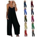 Amazon Outlets Store Outlet Amazon Store Rompers for Women Dressy Casual Ladies Cotton Jumpsuits Sleeveless Spring Summer Tie Knot Strap Overalls with Pockets My Orders