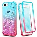 Ruky Case for iPhone 6 Plus 6s Plus 7 Plus 8 Plus Glitter Full Body Rugged Cover with Built-in Screen Protector Shockproof Girls Women Phone Case for iPhone 6 Plus 6s Plus 7 Plus 8 Plus, Teal Pink