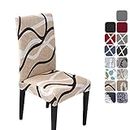 HZDHCLH Funda para silla, lavable, suave, para 4/6 piezas, protector de silla de instalación elástica (blanco roto/patrón de líneas, 4 piezas)
