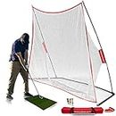 PowerNet Golf Net and Mat Bundle | Tri-Turf Mat | Work on Drives, Chips with Woods or Irons | Large Hitting Surface | Portable Driving Range | Indoor or Outdoor | 2 Sizes (10x7 Net Bundle)