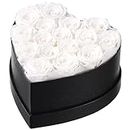 Eterfield Forever Flowers in Heart Shape Box Preserved Roses That Last Over a Year Gifts for Mother Wife Valentines Day Mothers Day (Black Box, 16 White Roses)