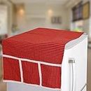STAR CRAFT Soft Cotton Refrigerator Cover with Pockets | Protect Your Fridge from Dust, Scratches with Durable Appliance Cover - 133 x 55 cm (Black & Red)