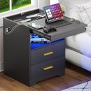 LED Nightstand with Lockable Gun Case,End Table & Charging Station,Bedside Table