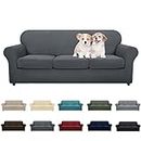 MAXIJIN 4 Piece Newest Covers for 3 Cushion Couch,Dogs,Pet, Super Stretch Non Slip Friendly Elastic Jacquard Furniture Protector Sofa Slipcovers (Dark Gray)