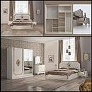 Complete Bedroom Furniture Sets White Gold - Including King Size Bed with Under Storage Option, Wardrobe with 3 Door, Dressing Table with 1 Mirror and 1 Bedside Cabinets Complete Matching Unit