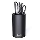 Cookit Knife Block Holder, Universal Knife Block Without Knives, Unique Double-Layer Wavy Design, Round Black Knife Holder for Kitchen, Space Saver Knife Storage with Scissors Slot