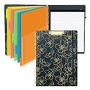 SUNEE Spiral Clipboard Folio with Notepad and Pocket, 5-Tab Colorful Dividers and Gold Clip, 12.9"x10.25" Cute Clipfolio Design for Work, Office, School, Nurse and Students, Gold Rose on Navy Design