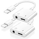 [Apple MFi Certified] 2-Pack Lightning to 3.5mm Headphone Jack Adapter for iPhone,2 in 1 AUX Audio + Charger Splitter Dongle Compatible with iPhone 14/13/12/11/XS/XR/X/7 8/lPad, Support All iOS System