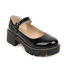 Women's Round Toe Ankle Strap Mary Janes Platform Low Heel Chunky Pumps Oxford Dress Shoes, Black, 11