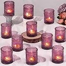 DARJEN Purple Votive Candle Holders Set of 36- Glass Candle Holders Bulk for Tea Light Candle, Embossed Candle Votives for Wedding Centerpiece, Party & Home Table Decor