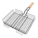 GLOGLOW BBQ Grilling Basket, Non Grilling Cookware & Rotisseries Grill Baskets Stick Wood Handle Grill Basket Easy Turnover Food Practical Barbecue Grill Net Premium Iron Materials