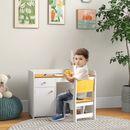 Kids Desk and Chair Set for 3-6 Year Old with Storage, White