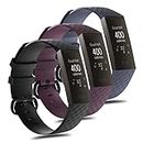 (3 Pack) T Tersely Replacement Band for Fitbit Charge 4/Charge 3 SE Fitness Activity Tracker,Silicone for Fitbit Charge 4/3/SE Waterproof Sport Strap (Black+gray+purple, Small)